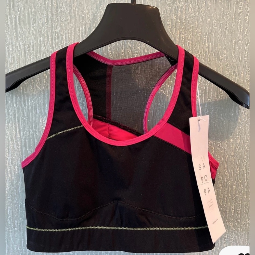 Black & Hot Pink Racerback Sports Bra by Sapopa Made in Italy